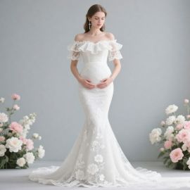 Elegant Off - Shoulder Lace Mermaid Maternity Wedding Dress