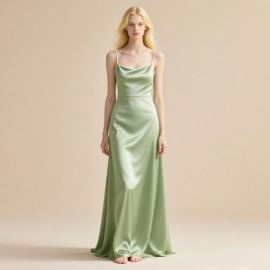 Elegant Sage Green Satin Long Slip Dress - Luxurious Evening Gown