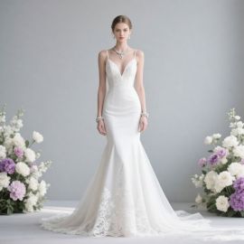 Elegant Spaghetti Strap Deep V-Neck Lace Mermaid Wedding Dress