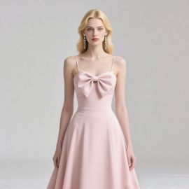 Elegant Pink Spaghetti Strap Dress with Large Bow - Chic Party Evening Gown