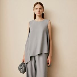 Light Gray Sleeveless Draped Top - Minimalist Chic Women's Fashion