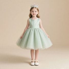 Mint Green Sleeveless Tulle Flower Girl Dress - Elegant Princess Style for Weddings & Parties