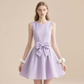 Lavender Sleeveless Bowknot A - Line Dress