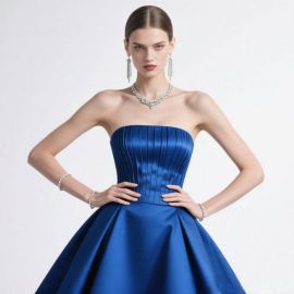 Royal Blue Strapless Pleated Ball Gown Evening Dress - Elegant Prom Party Wear