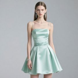 Mint Green Satin Spaghetti Strap Short Party Dress - Elegant & Chic