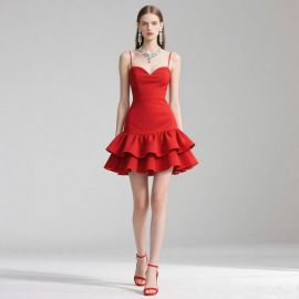 Chic Red Spaghetti Strap Ruffled Hem Mini Dress - Elegant Evening Party Style