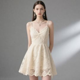 Elegant Lace Spaghetti Strap V-Neck Short Dress - Summer Party Chic