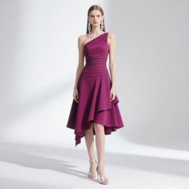 Elegant One - Shoulder Asymmetric Hem Dress with Pleated Waist