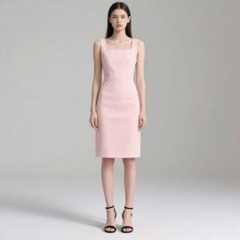 Elegant Pink Sleeveless Square Neck Bodycon Midi Dress - Chic Office & Party Wear