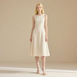 Ivory Sleeveless Midi Dress: Elegant Minimalist Style for Women