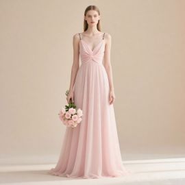 Elegant Pink Spaghetti Strap Long Dress - Bridesmaid & Occasion Wear