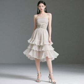Strapless Chiffon Dress with Ruffled Tiered Skirt - Elegant Summer Style