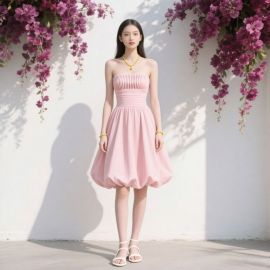 Elegant Pink Strapless Bubble Dress - Summer Romantic A-line Skater Style