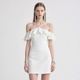Elegant White Off - Shoulder Ruffled Mini Dress for Women