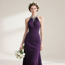 Elegant Purple Halter Neck Sheath Gown - Formal Evening Dress