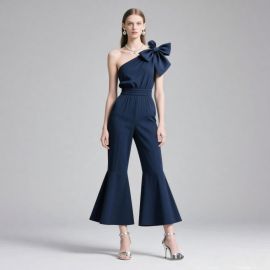 Elegant One - Shoulder Bow Detail Flared Pants Jumpsuit for Women
