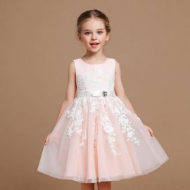 Elegant Pink Lace Flower Girl Dress - Ideal for Weddings & Parties