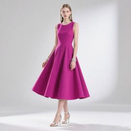 Chic Sleeveless Magenta Midi Dress: Elegant A - Line Silhouette for Women