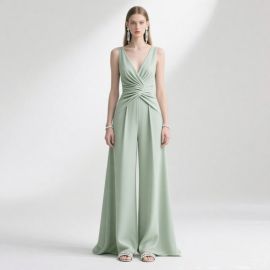 Elegant Mint Green Sleeveless Jumpsuit with Wrap Waist & Flared Pants - Chic Evening Party Wear