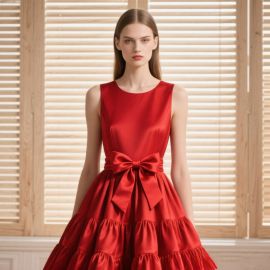 Elegant Red Sleeveless Dress with Bowknot Waist & Tiered Skirt - Chic Summer Style