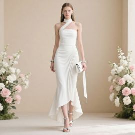 Elegant White One - Shoulder High - Low Hem Gown for Formal Events