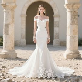 Elegant Off - Shoulder Mermaid Wedding Dress with Lace Details