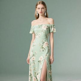 Elegant Off - Shoulder Floral Print Maxi Dress with Side Slit