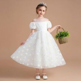 Girls' Off - Shoulder Daisy Print Princess Dress - Kids Party Wear
