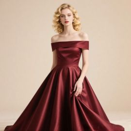 Burgundy Off - Shoulder Satin Long Evening Gown | Elegant Formal Dress