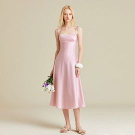 Chic Pink Satin Spaghetti Strap Midi Dress - Elegant & Flowy Summer Style