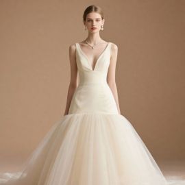 Elegant Deep V-Neck Satin & Tulle Ball Gown Wedding Dress - Chic Bridal Gown