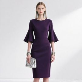 Elegant Purple Flared Sleeve Sheath Dress - Chic Office & Party Wear
