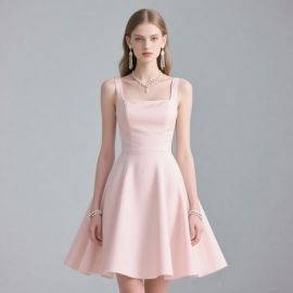 Elegant Pale Pink Square Neck Sleeveless A-Line Dress - Chic & Timeless Design