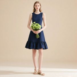 Elegant Navy Blue Sleeveless Dress with Ruffled Hem - Summer Chic Style