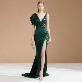 Emerald Green One-Shoulder Sequin Slit Evening Gown - Elegant Formal Dress