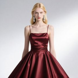 Burgundy Satin Spaghetti Strap Ball Gown - Elegant Evening Dress for Women