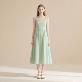 Mint Green Square Neck Sleeveless Midi Dress - Summer Casual Elegance