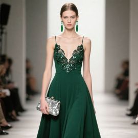 Elegant Green Lace Sequin Spaghetti Strap Evening Gown for Formal Events