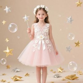 Pink Tulle Lace Flower Girl Dress for Party Wedding Princess Look