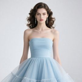 Elegant Light Blue Strapless Tulle Gown | Romantic A-Line Prom/Wedding Dress