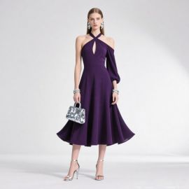 Purple Off - Shoulder Cross Neckline One Long Sleeve Midi Dress
