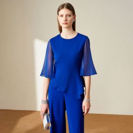 Elegant Royal Blue Flared Sleeve Asymmetric Hem Jumpsuit - Chic Office & Event Wear
