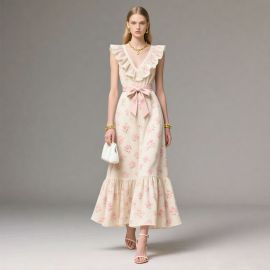 Romantic Floral Ruffled Maxi Dress with Bow Belt - Summer Chic Style