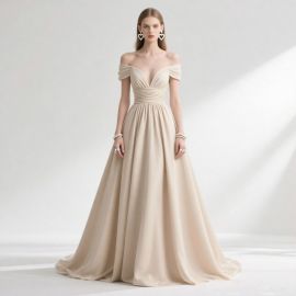 Elegant Off - Shoulder Chiffon A - Line Long Evening Dress for Formal Occasions