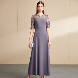 Elegant Purple Lace-Trimmed Maxi Dress for Formal Occasions