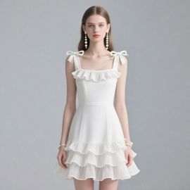 White Bow Strap Ruffled Layered Mini Dress - Summer Chic Style