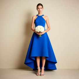 Elegant Royal Blue High-Low Hem Sleeveless Formal Dress