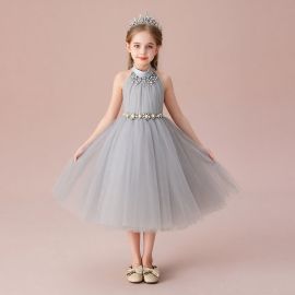 Elegant Kids Princess Tulle Dress for Party & Wedding - Flower Girl Gown with Pearl Belt