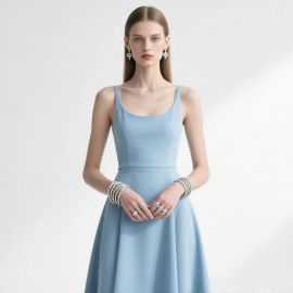Light Blue Sleeveless Square Neck A-Line Dress - Elegant Summer Fashion
