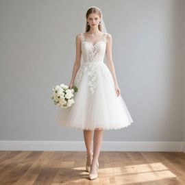 Elegant Short Lace Wedding Dress - Sweetheart Neck & Tulle Skirt